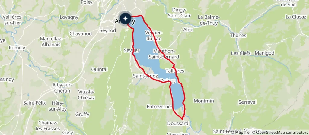 Trace du tour du lac d'Annecy à vélo