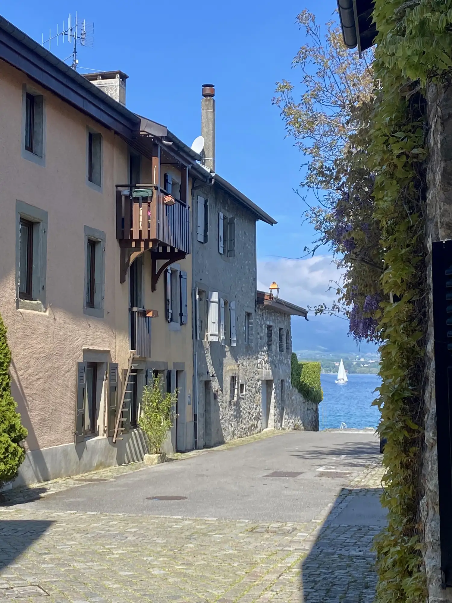 Village de Nernier et vue sur le lac Léman