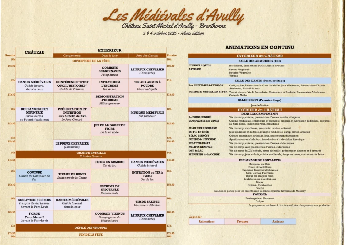 Programme des médiévales du château d'Avully