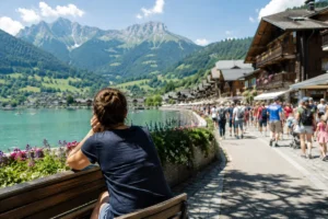 Village alpin au bord du lac