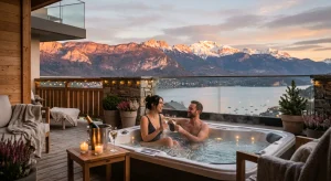couple dans un jacuzzi exterieur en haute-savoie