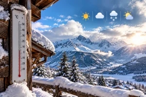 Panorama alpin enneigé et météo hivernale